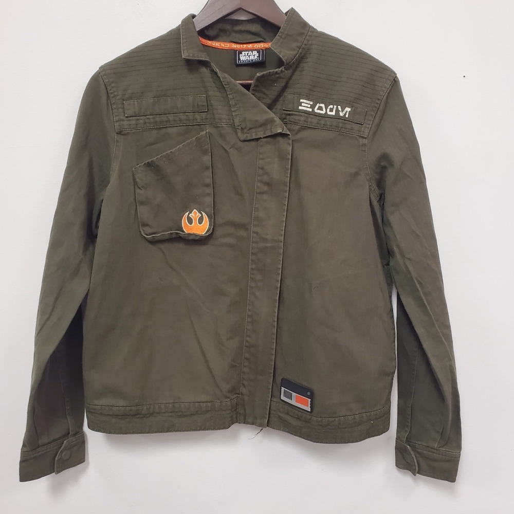 Disney Star Wars Galaxys Edge Resist Jacket Size M Green Moto Zip Patch Utility
